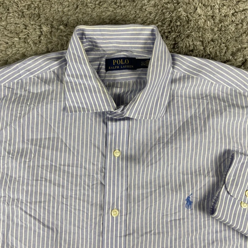 Polo Ralph Lauren Mens XL 17.5 34/35 Blue Striped Long Sleeve Button Down Shirt